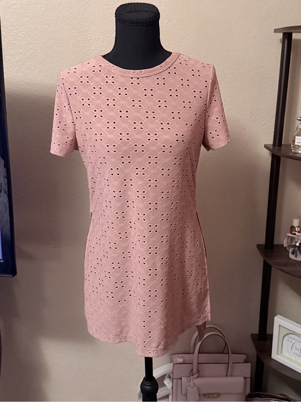 Pink Eyelet Short Sleeve Shift Dress